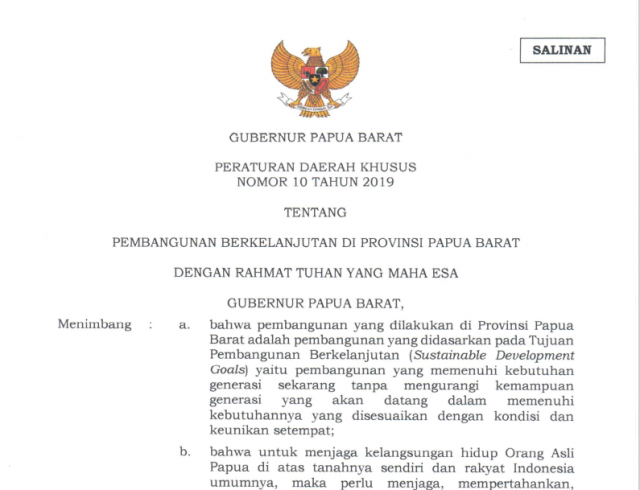 Press Release Peringatan Lima Tahun Deklarasi Provinsi Konservasi  dan  Sosialisasi Peraturan Daerah Khusus No. 10 Tahun 2019  Tentang Pembangunan Berkelanjutan Di Provinsi Papua Barat